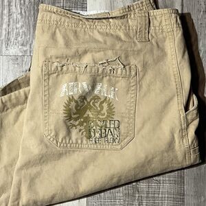 Airwalk Vintage Y2K Khaki Mens Shorts Size 36 Distressed Back Pocket Print